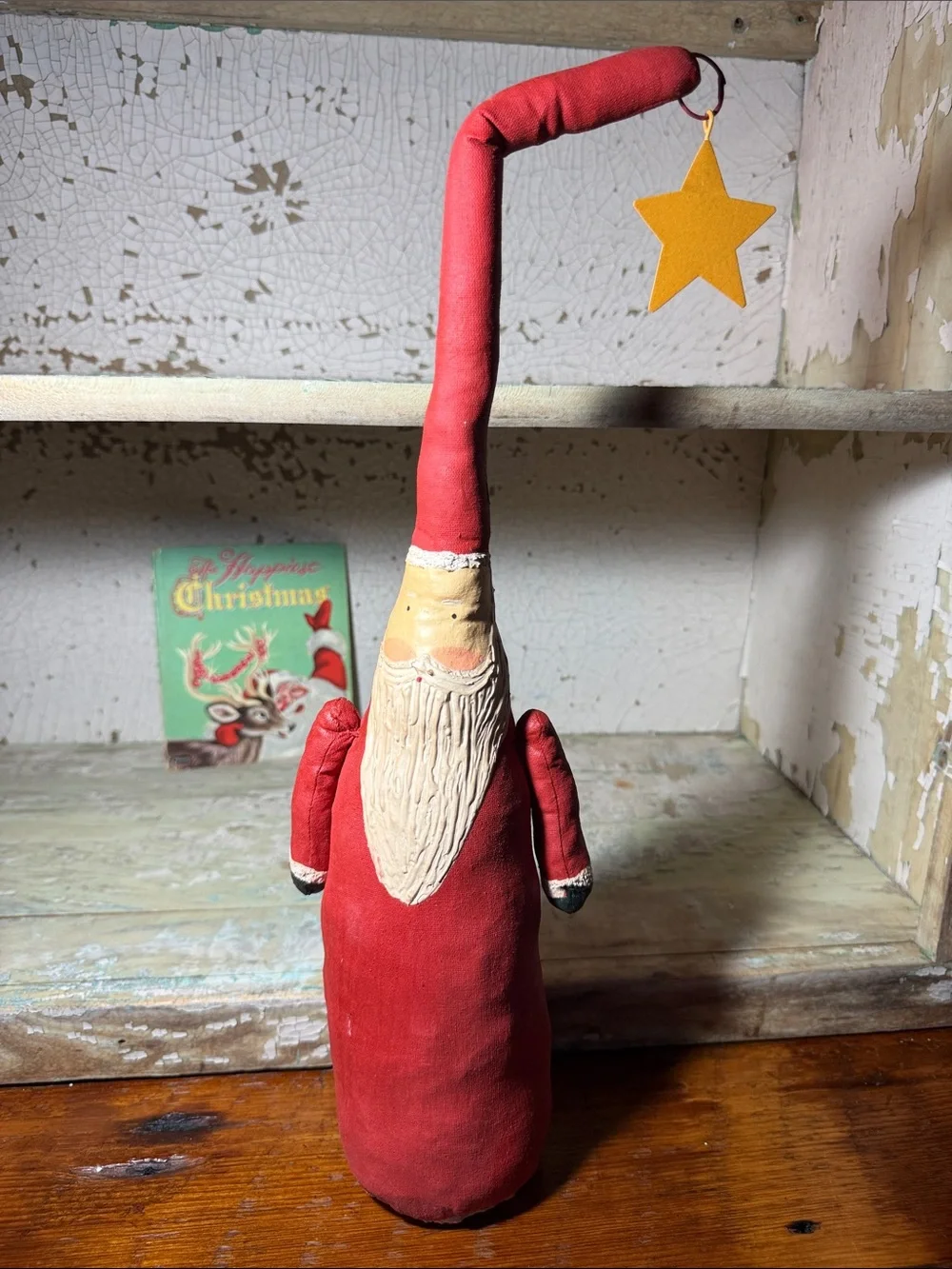 18” Hand Painted Red Santa Figurine with Star Accent